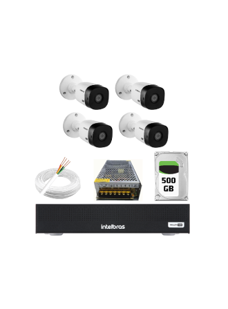 Kit 4 Câmeras Intelbras VHL 1120 B HDCVI Lite HD 720p Lente 3.6mm Visão Noturna 20m IP66 + Gravador Digital de vídeo Intelbras MHDX 1104-C + HD Interno 1TB
