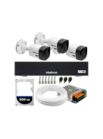 Kit 3 Câmeras Bullet HD 720p VHL 1120B Infra 20m HDCVI + DVR Gravador de Vídeo Inteligente Intelbras MHDX 1304 4 Canais