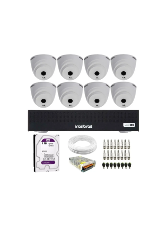 Kit 8 Câmeras Intelbras VHL 1120 D G2 HDCVI Lite HD 720p Lente 2.8mm Visão Noturna 20m + Dvr Intelbras MHDX 1108-C 8 Canais + HD 1TB