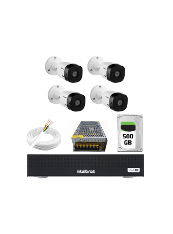 Kit 4 Câmeras Intelbras VHL 1120 B HDCVI Lite HD 720p Lente 3.6mm Visão Noturna 20m IP66 + Gravador Digital de vídeo Intelbras MHDX 1104-C + HD Interno 1TB